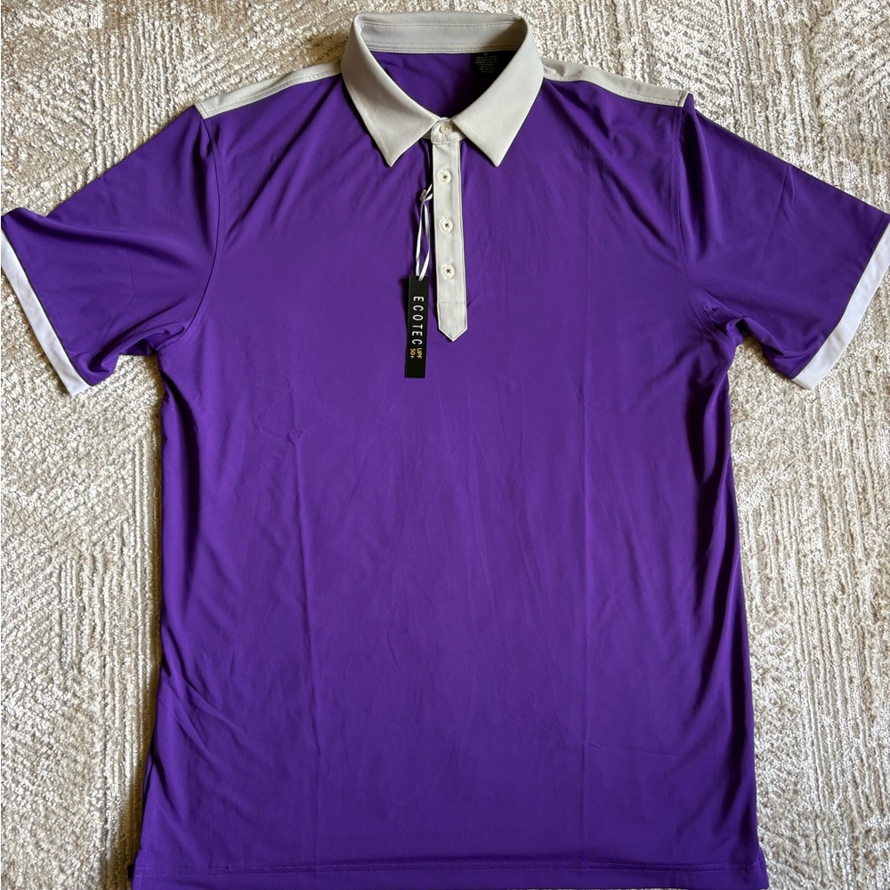 NWT ECOTEC Purple Bamboo Charcoal Polo Shirt Size L UPF 50+ Moisture Wicking